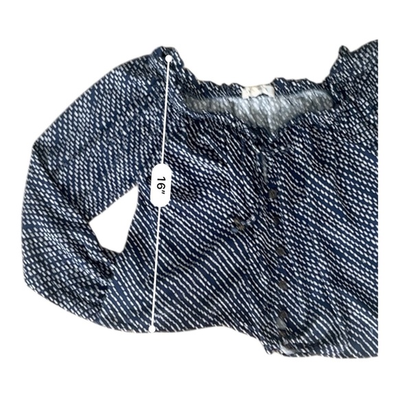 Jolt semi-formal/ casual top blouse M navy white polkadot ruched neck buttons - Picture 11 of 13